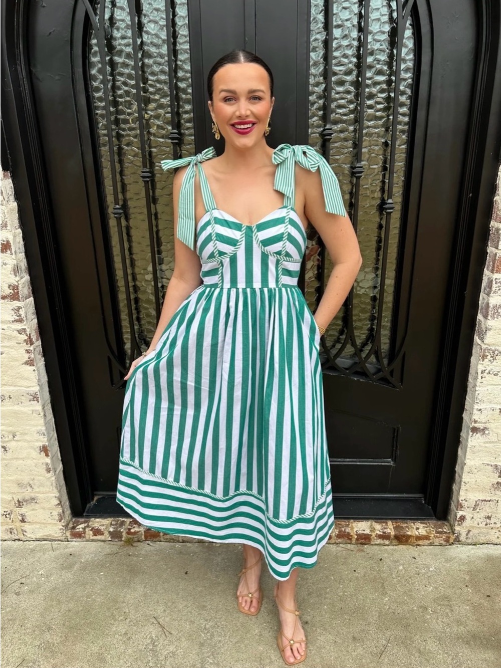(Entro) Striped to Perfection Midi Dress in Green
